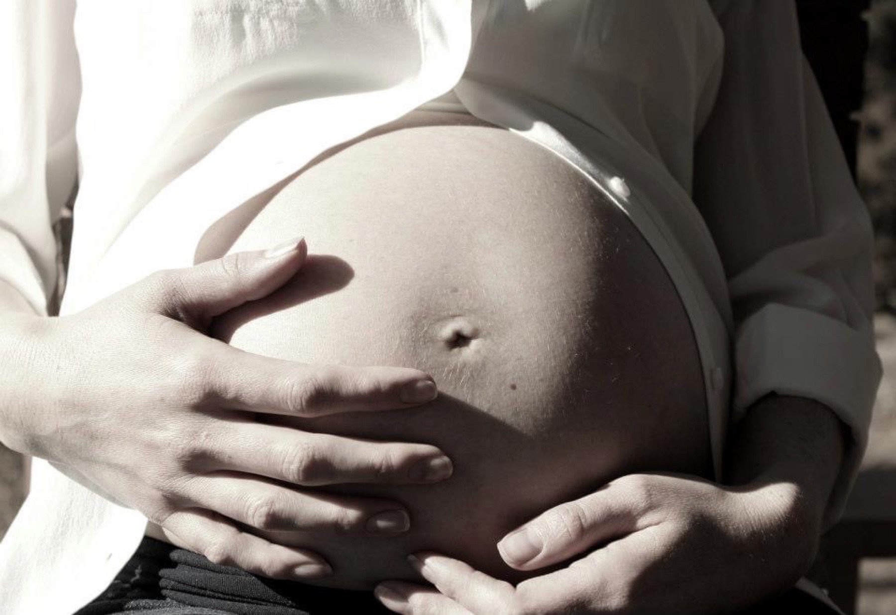 Black and white maternity portrait